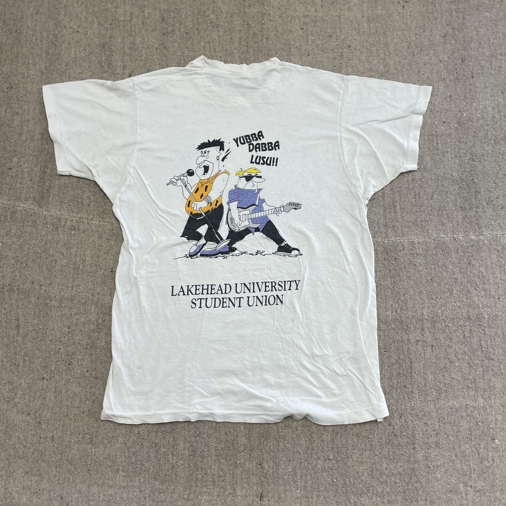 Vintage Flintstones Lakehead university shirt mens medium white 1990s rock
